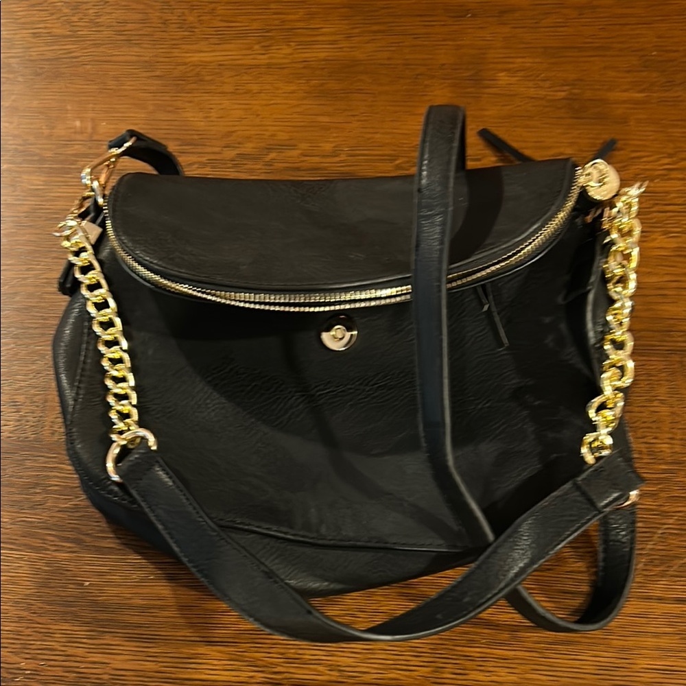 NWOT Elegant Black Leather Shoulder Bag